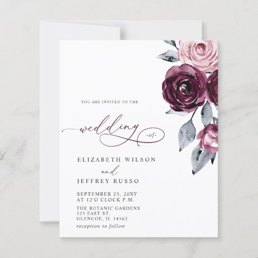 Budget Burgundy White Floral Wedding Invitations (Vorderseite)
