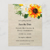 Budget Burlap Sunflower & Whi Floral Save the Date (Vorderseite)