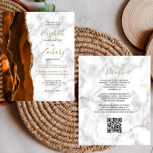 Budget Burnt Orange Achat-Marmor QR-Code Hochzeit