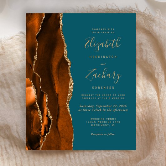 Budget Burnt Orange Agate Aquamarin Wedding