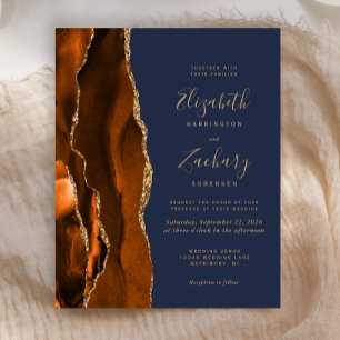 Budget Burnt Orange Agate Blue Hochzeit Einladung