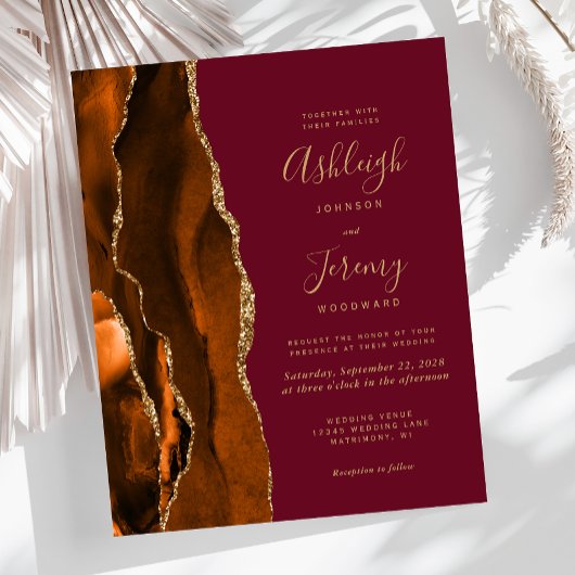 Budget Burnt Orange Agate Burgundy Wedding Einladu