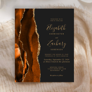 Budget Burnt Orange Agate Dark Wedding Einladung