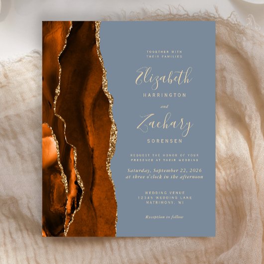 Budget Burnt Orange Agate Dusty Blue Wedding