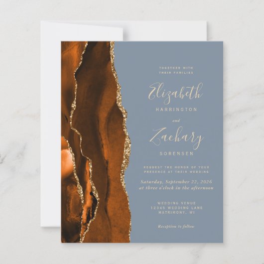 Budget Burnt Orange Agate Dusty Blue Wedding (Vorderseite)