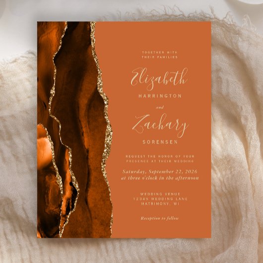 Budget Burnt Orange Agate Hochzeitseinladung