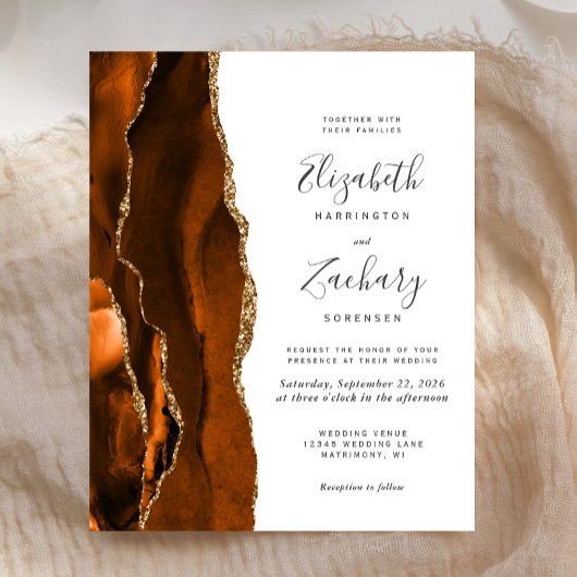Budget Burnt Orange Agate Hochzeitseinladung
