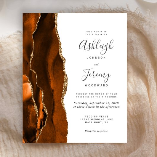 Budget Burnt Orange Agate Hochzeitseinladung