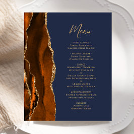 Budget Burnt Orange Agate Navy Blue Wedding Menü