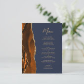 Budget Burnt Orange Agate Navy Blue Wedding Menü (Stehend Vorderseite)