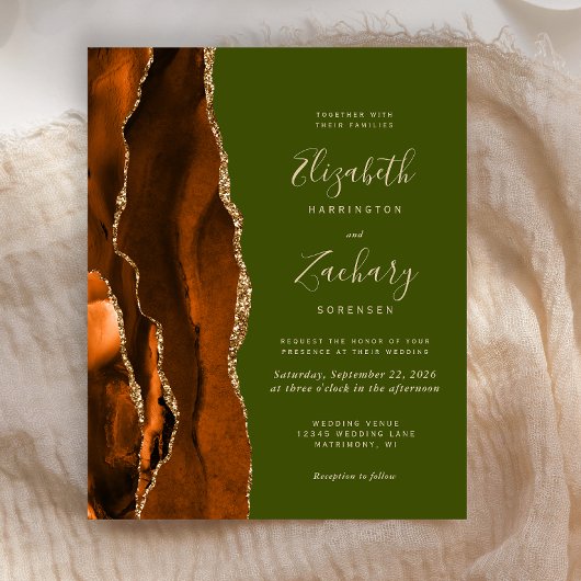 Budget Burnt Orange Agate Olive Green Wedding