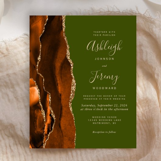 Budget Burnt Orange Agate Olive Green Wedding