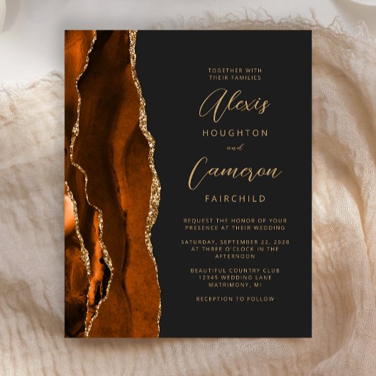 Budget Burnt Orange Agate Slate Hochzeit Einladung