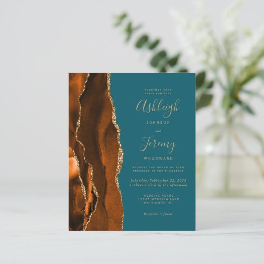 Budget Burnt Orange Aquamarin Agate Wedding (Stehend Vorderseite)