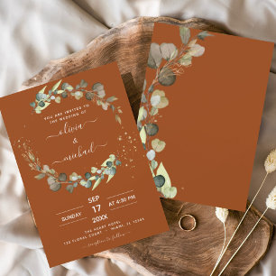 Budget Burnt Orange Eukalyptus Wedding Einladungen Flyer