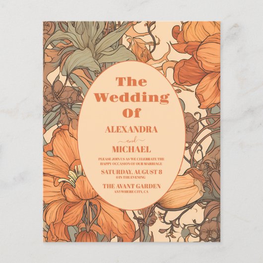 Budget Burnt Orange Floral Art Nouveau Wedding (Vorderseite)