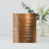 Budget Burnt Orange Glam Glitzer Wedding Menu (Stehend Vorderseite)
