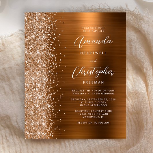 Budget Burnt Orange Glam Metallic Wedding Einladun