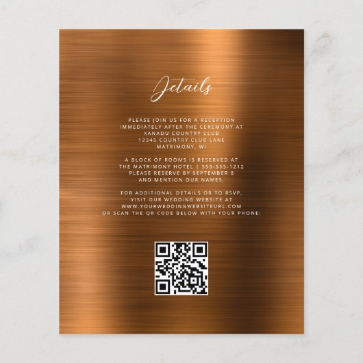 Budget Burnt Orange Glam QR Code Wedite Einladung (Rückseite)