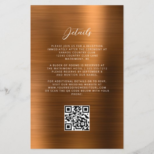 Budget Burnt Orange Glam QR Code Wedite Einladung (Rückseite)