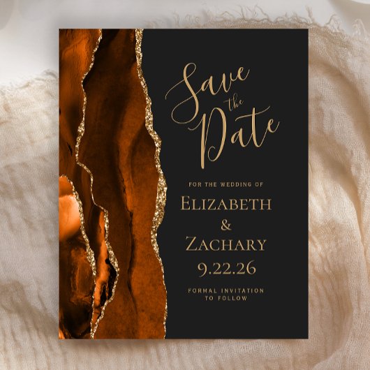 Budget Burnt Orange Gold Agate Dark Save the Date