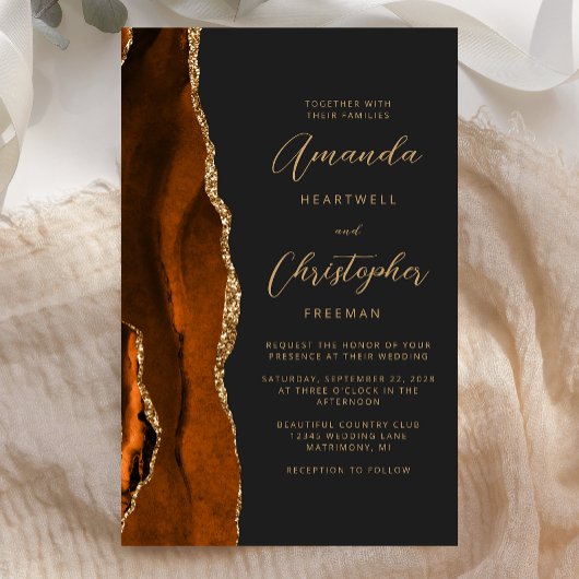 Budget Burnt Orange Gold Agate Dark Wedding
