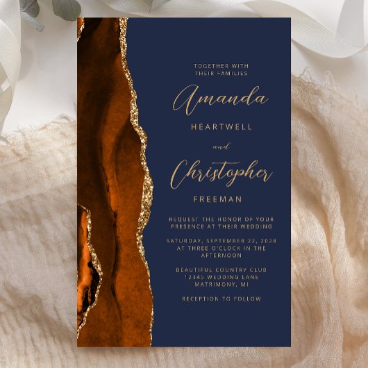 Budget Burnt Orange Gold Agate Navy Blue Wedding