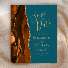 Budget Burnt Orange Gold Agate Save the Date Aquam