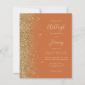 Budget Burnt Orange Gold Glitzer Hochzeit Einladun (Vorderseite)