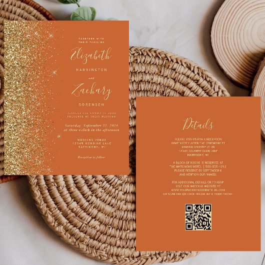 Budget Burnt Orange Gold Glitzer QR Code Hochzeit