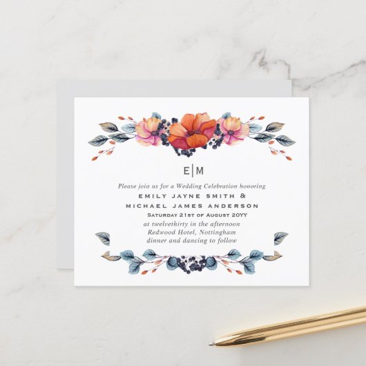 Budget Burnt Orange Green Wedding Einladungen (Vorderseite/Rückseite Beispiel)