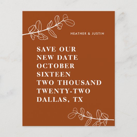 Budget Burnt Orange Terracotta Save the Date (Vorderseite)