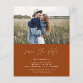 Budget Burnt Orange Typografie Save the Date Foto (Rückseite)