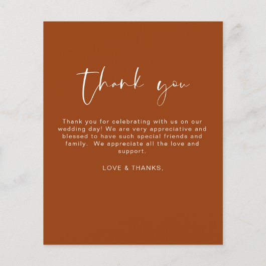 Budget Burnt Orange Wedding Dankeschön Karte (Rückseite)