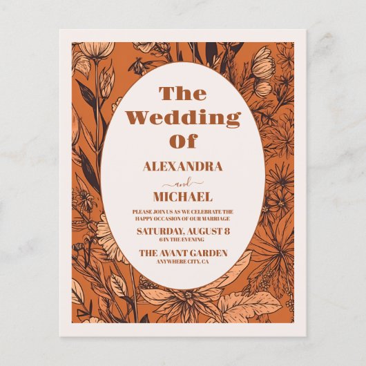 Budget Burnt Orange Wildblumen Hochzeit (Vorderseite)