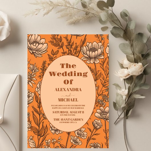 Budget Burnt Orange Wildblumen Hochzeit Flyer