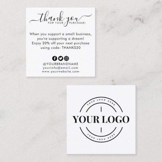 Budget Business Logo Company Custom Vielen Dank Ka Quadratische Visitenkarte (Vorne/Hinten)