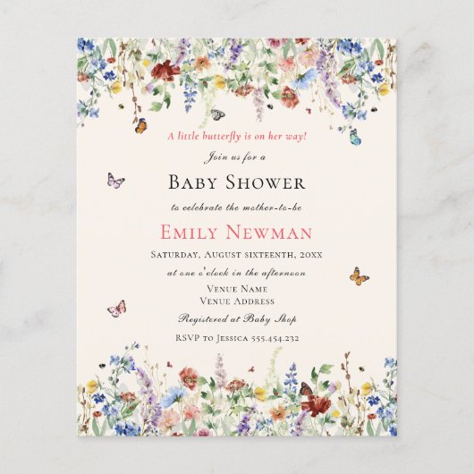 Budget Butterfly auf dem Weg | Floral Baby Dusche (Vorderseite)