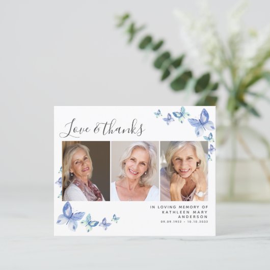 Budget Butterfly Foto Beerdigung Danke Karte (Stehend Vorderseite)