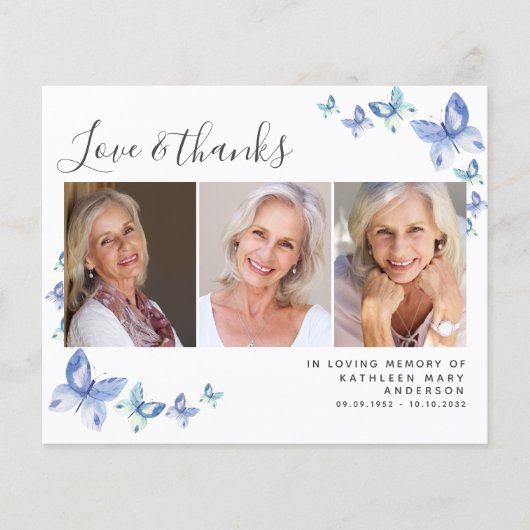 Budget Butterfly Foto Beerdigung Danke Karte (Vorderseite)