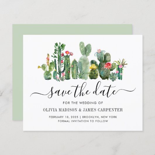 Budget Cactus Cacti Succulent Floral Save the Date (Vorne/Hinten)