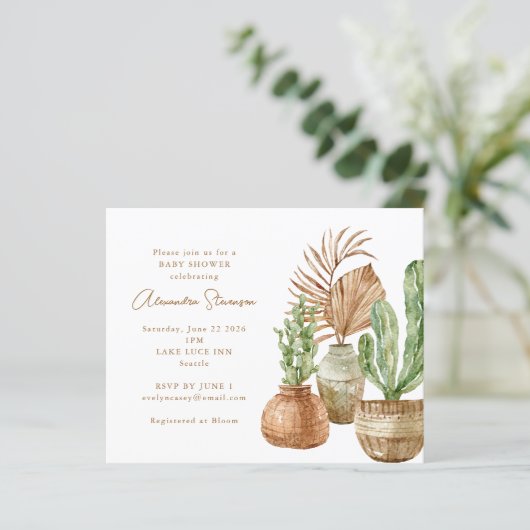 Budget Cactus Pampas Kinderdusche Einladung (Stehend Vorderseite)