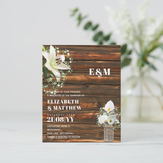 BUDGET Calla Lilies Chic Shabby Wedite Einladung (Stehend Vorderseite)