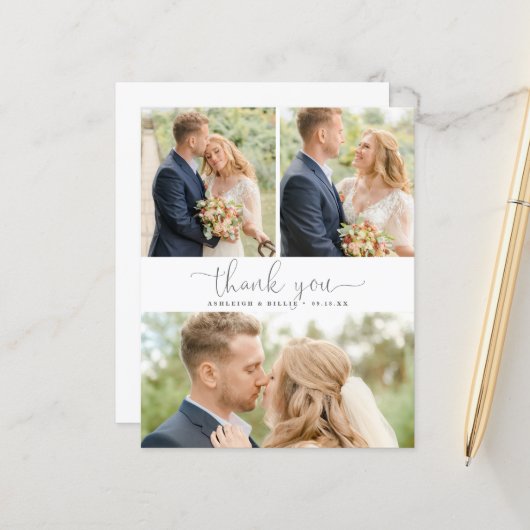 Budget Calligraphy 3 Photo Collage Thank You (Vorderseite/Rückseite Beispiel)