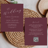 Budget Calligraphy Burgundy QR Code Wedding Einlad