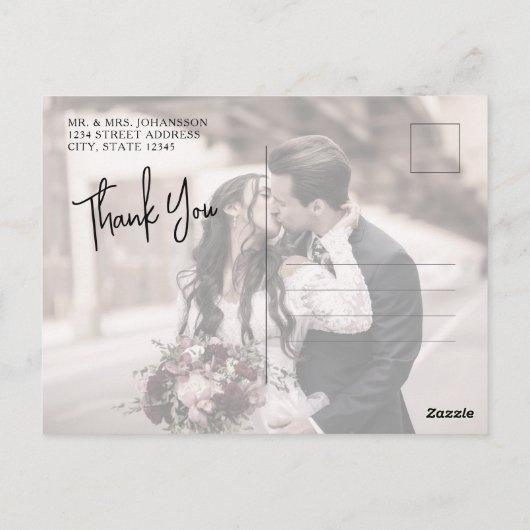 Budget Calligraphy Cream Foto Wedding Vielen Dank Postkarte (Rückseite)