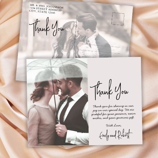 Budget Calligraphy Cream Foto Wedding Vielen Dank Postkarte