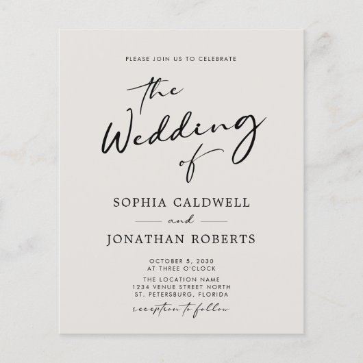 Budget Calligraphy Elegant Eggshell Wedding Einlad (Vorderseite)