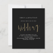 Budget Calligraphy Gold Black Wedding Einladung (Vorderseite)