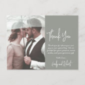 Budget Calligraphy Green Foto Wedding Vielen Dank Postkarte (Vorderseite)